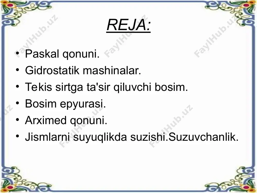 torlar, gidrotormozlar, ko`targichlar, presslar, chigirlar va boshqa gidromashinalar ishlatiladi. pnevmatik gidroakkumulyator sxemasi. pnevmatik gidroakkumulyator sxemasi ko`rsatilgan. u korpus 1, diafragma 2 dan tuzilgan bo`lib, shtutser 4 orqali gidrosistemaga ulangan bo`ladi. shtutser 5 gidroakkumulyatorni gaz bilan to`ldirish uchun xizmat qiladi. shayba 3 esa gazning rezina diafragmani korpusga (akkumulyatorda bosim kamayganda) ezib kuyishidan saqlaydi. gidromultiplikator chizmasi bo`shliq 2 dagi chegirma bosimni hisobga olmaganimizda uchinchi bo`shliqdagi bosim quyidagi formula yordamida hisoblanadi: p3 = p1 (d1 / d3 ) 2 гmek bu yerda: g-gidravlik qarshiliklarini hisobga oluvchi koeffitsiyent; mek-mexanik qarshiliklarni hisobga oluvchi koeffitsiyent; gidromultipliqatorlarning sarfi suyuqlik sarfining miqdoriga qarab hisobga olinadi va ular suyuqlik sarfining kichik qiymatlari uchun ishlatiladi. suyuqlik sarfi katta o`zgarishlarga to`g`ri kelganda bunga qaraganda boshqacharok sxemalar ishlatiladi.