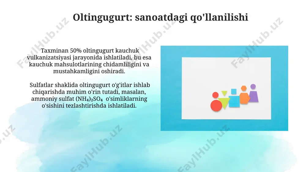 ydi. vi guruh elementlarining gidridlari vi guruh elementlari gidridlari, masalan, suv (h₂o) va vodorod sulfidi (h₂s), kovalent bog'lanishlar orqali hosil bo'ladi va ularning xossalari tarkibidagi elementlarning elektr manfiyligi farqiga bog'liq. selen va tellur gidridlari (h₂se, h₂te) suvga qaraganda ancha kuchli kislotalar hisoblanadi va ularning kislotaligi guruh bo'ylab pastga qarab ortadi, bu esa elementlarning atom radiusi va elektr manfiyligi o'zgarishi bilan bog'liq. poloniy va astatining noyob xususiyatlari poloniy va astatning yuqori elektr manfiyligi va kimyoviy faolligi ularning birikmalarini sintez qilish va o'rganishni murakkablashtiradi, shuningdek, maxsus uskunalar va xavfsizlik choralari talab qilinadi. astatning eng barqaror izotopi 210 at bo'lib, yarim yemirilish davri 8,1 soatni tashkil etadi. bu uning o'rganilishini va amaliy qo'llanilishini qiyinlashtiradi. vi guruh elementlarining umumiy xususiyatlari vi guruh elementlari 6 ta valent elektronlarga ega boʻlib, ularning oksidlanish darajasi -2 dan +6 gacha oʻzgaradi, ammo +6 oksidlanish darajasi eng keng tarqalgan hisoblanadi. ushbu guruh elementlari, xususan kislorod va oltingugurt, koʻplab organik …