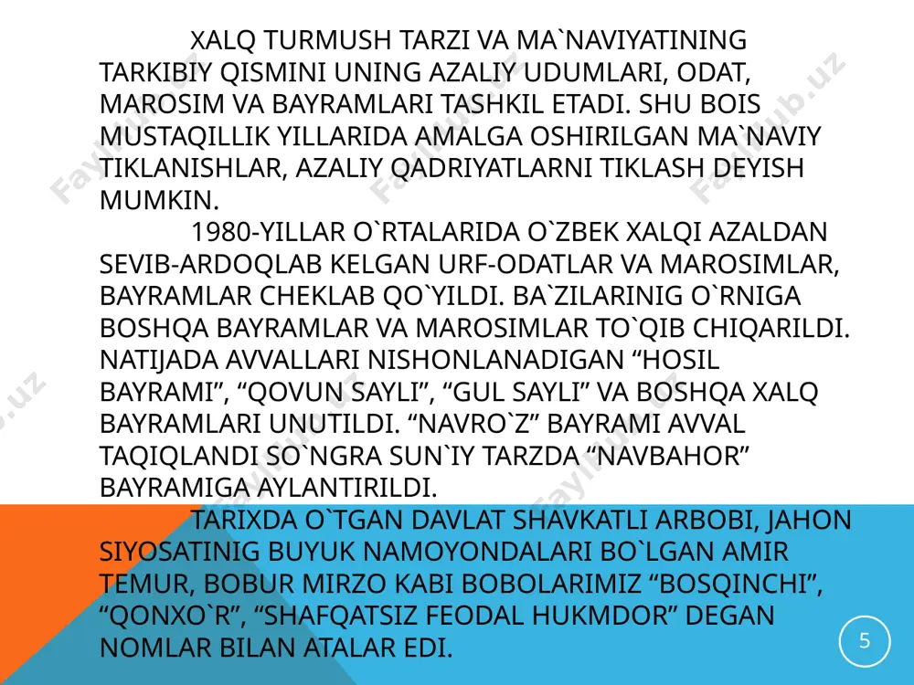 rezidentining farmoniga binoan vazirlar mahkamasi huzurida din ishlari bo‘yicha qo‘mita tashkil etildi. qo‘mita tarkibida diniy konfessiyalar bilan ishlash uchun maxsus tashkil etildi. 1998-yil o‘zbekiston respublikasi oliy majlisi tomonidan «vijdon erkinligi va diniy tashkilotlar to‘g‘risida»gi qonunning yangi tahriri qabul qilindi. mazkur qonunda fuqarolarning vijdon va e’tiqod erkinligi bilan bog‘liq huquq hamda burchlari aniq-ravshan belgilab qo‘yildi. «vijdon erkinligi va diniy tashkilotlar to‘g‘risida»gi qonunga muvofiq, “davlat diniy konfessiyalar o‘rtasidagi tinchlik va totuvlikni qo‘llabquvvatlaydi. bir diniy konfessiyadagi dindorlarni boshqasiga kiritishga qaratilgan xatti-harakatlar (prozelitizm), shuningdek, boshqa har qanday missionerlik faoliyati man etiladi”. 14 2007-yilda islom hamkorligi tashkilotining ta’lim, fan va madaniyat masalalar bo‘yicha tuzilmasi – aysesko tomonidan «toshkent – islom madaniyati poytaxti» deb e’lon qilindi. bu o‘zbekiston davlatini dinga bo‘lgan munosabatining natijasidir. aholisi ko‘p millatli bo‘lgan o‘zbekistonda islomdan tashqari xristianlik, yahudiylik, buddaviylik va boshqa konfessiyalarga e’tiqod qiluvchi kishilar ham bor. ko‘p millatli va ko‘p konfessiyali mamlakatda millatlararo hamjihatlik va diniy bag‘rikenglik sohasida olib borilayotgan izchil …