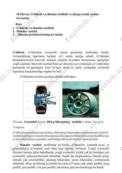 g'ildirak va shinalar tuzilishi va ularga texnik xizmat ko'rsatish — DOCX