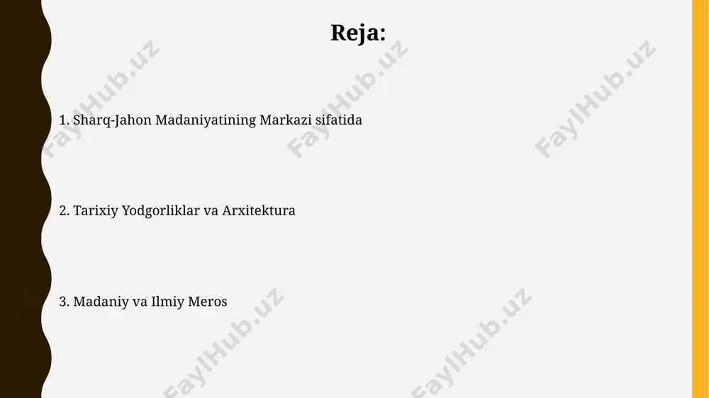 jtimoiy tuzilma 3 ta asosiy qatlamdan: hukmdorlar, zodagonlar va dehqonlar/hunarmandlardan iborat edi, bu qatlamlashuv shaharning ijtimoiy-iqtisodiy hayotiga ta'sir ko‘rsatgan. ilm-fan va ta'lim buxoro madrasalari, xususan, mir-i arab va abdulazizxon madrasalari, 1000 dan ortiq talabalarni qabul qilib, islom dunyosida muhim diniy va ilmiy ta'lim markazlari hisoblangan. xorazm viloyatining urganch shahrida joylashgan muhammad al-xorazmiy nomidagi davlat universiteti, 1930 yilda tashkil topgan bo‘lib, matematika, astronomiya va boshqa fanlar bo‘yicha yuqori malakali mutaxassislarni tayyorlaydi. me'morchiligi va shaharsozligi xorazm viloyatining xiva shahrida joylashgan itchan qalʼa, xvi-xviii asrlarga oid 250 dan ortiq binolarni oʻz ichiga olgan, zich va murakkab shaharsozlik tizimini aks ettirib, oʻzining noyob meʼmorchiligi bilan ajralib turadi. samarqandning meʼmorchiligi, 15-asrda ulugʻbek va uning davrida qurilgan registon maydoni singari monumental inshootlar bilan 100 dan ortiq masjid va madrasalarni oʻz ichiga olgan ulkan shaharsozlik majmuasini namoyish etadi. madaniy merosi маданиятий мероснинг 200 дан ортиқ тарихий обидалари, жумладан, бухоро ва самарқанддаги машҳур масжидлар ва мадрасалар, шарқий жаҳон …