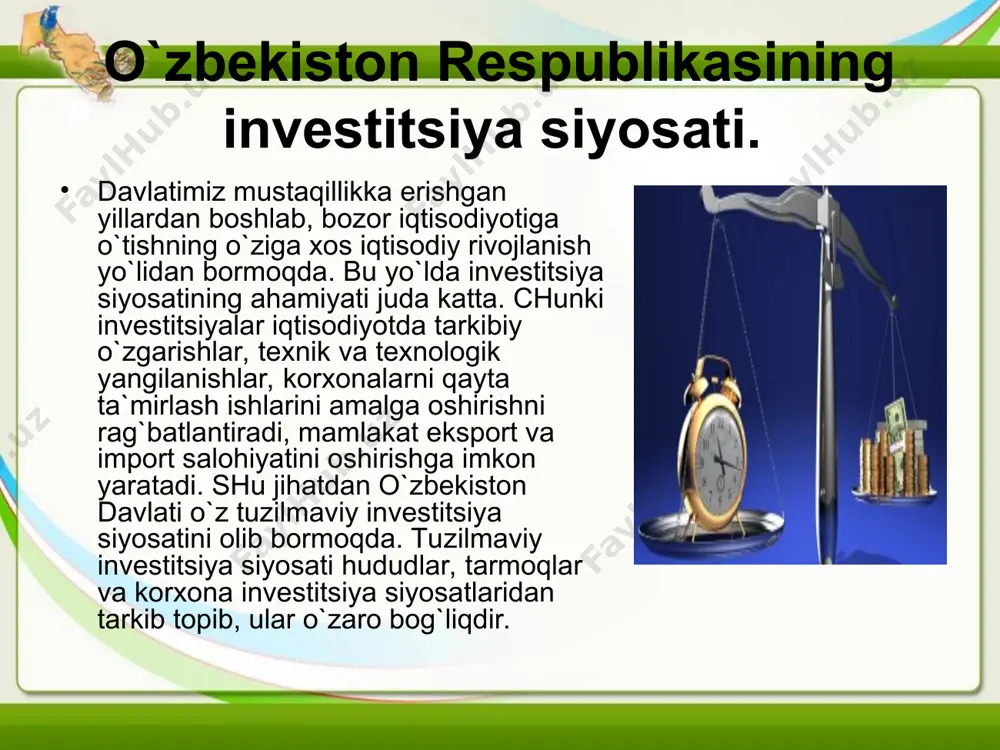 di. xorijiy investitsiyalarning ichki investitsiyalardan farqi shundaki, ularda investor boshqa mamlakat fuqarosi buladi. iqtisodiy mazmuniga ko`ra xorijiy investitsiyalar ssuda kapitali (ya`ni qarz va kredit), xamda bevosita va portfel’ investitsiyalarga bulinadi. investitsiyalar nimaga yunaltirilganligi ular kaysi xorijiy investitsiya turiga kirishini belgilaydi.