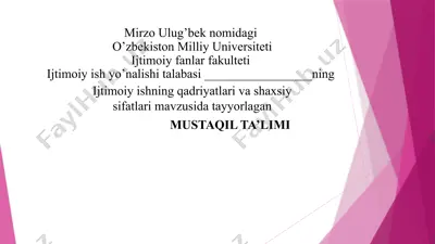 ijtimoiy ishning qadriyatlari va shaxsiy sifatlari — PPTX