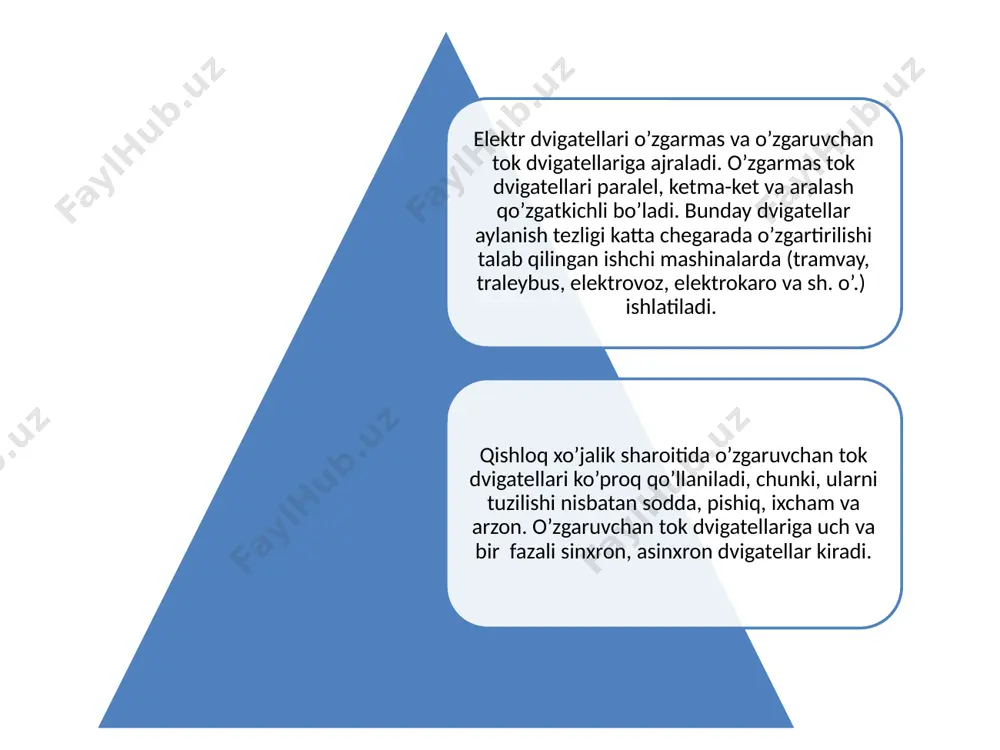 ktrodvigatellarni iqtisodiy ko’rsatkichlari yuqori, tuzilishi sodda, ixcham, bikir, yengil va nisbatan arzon. elektrodvigatellar nominal ish rejimda ishlashga mo’ljallangan va u dvigatel pasportida ko’rsatilgan bo’ladi. sanoatda uch xil rejimda ishlaydigan elektrodvigatellar ishlab chiqarilmoqda: davomli (s1) qisqa vaqtli (s2) va qisqa takrorlanuvchi (s3). asinxron dvigatelni mexanik xarakteristikasini olish sxemasi. www.arxiv.uz www.arxiv.uz xozirgi kunda ko’pchilik mashina va mexanizmlar asosan magnitni yurgizgich, saq lagich, avtomatik uzgich kabi jixozlar bilan birga yig’ilgan bo’ladi. magnitli yurgizgichlar esa elektrodvigatelni yaqindan xamda masofadan boshqarish uchun qo’llaniladi. bundan tashqari magnit yurgizgichlar tarmoq kuchlanishi uchun qayta tiklangandan so’ng dvigatel ni o’z-o’zidan yurib ketishidan saqlaydi. ko’pchilik magnit yurgizgichlar elektrodvigatel larni ortiqcha yuklama ishlashdan ximoya qiluvchi issiqlik relelariga ega. ma’lumki mag nit yurgizgichlar ikki xil bo’ladi, ya’ni elektrodvigatelni bir tomonga aylanishini ta’minlay digan (noreversiv) va elektrodvigatelni ikkala tomonga aylanishini ta’minlaydigan (rever siv). ushbu tajribada elektrodvigatelni 1 tomonga aylanishini ta’minlaydigan magnit yur gizgich bilan shug’ullanamiz. bunday dvigatelllarni ishga tushirish uchun пme va пa …
