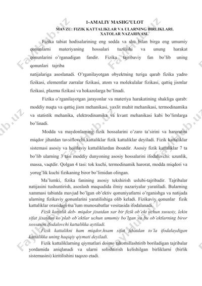 fizik kattaliklar va ularning birliklari — PDF