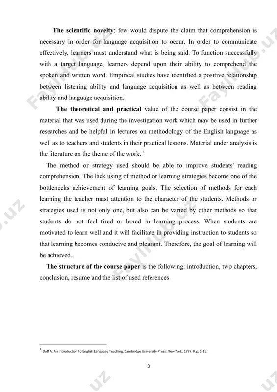 sant. therefore, the goal of learning will be achieved. the structure of the course paper is the following: introduction, two chapters, conclusion, resume and the list of used references chapter i. the banc techniques in reading comprehension 1.1. strategies for reading comprehension reading is a lifelong skill to be used both at school and throughout life. the idea here is that when we read something, the purpose is to try to understand what the intention is. when dealing with reading, we encounter two layers of reality: one that we can see and one that we cannot see. therefore, the purpose of reading is to make the invisible layer, the underlying meaning, visible and clear . course paper shows good readers are actively involved with the text, and they are aware of the processes they use to understand what they read. teachers can help improve student comprehension through instruction of reading …