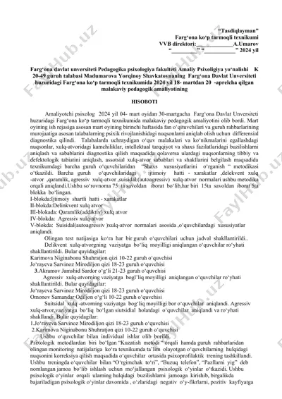 pedagogik amaliy psixologiya hisoboti — DOCX