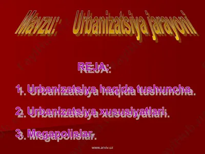 urbanizatsiya jarayoni — PPT