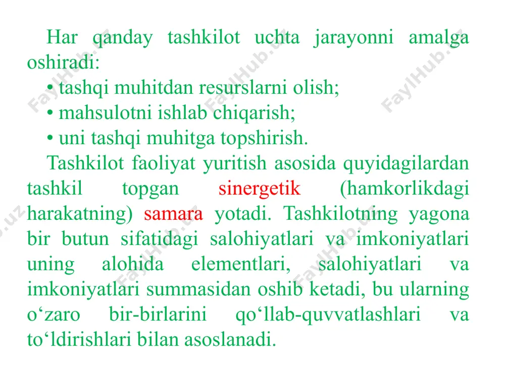 ik shaxslarning huquqlari va qonuniy manfaatlarini, boshqa demokratik qadriyatlarni himoya qilish, ijtimoiy, madaniy va ma’rifiy maqsadlarga erishish, ehtiyojlarni qondirish, xayriya faoliyatini amalga oshirish uchun ijtimoiy foydali maqsadlarda tuziladi. yakka tartibdagi tadbirkor – jismoniy shaxs. u bankda hisob raqam ochishi, xom ashyo va tovarlar uchun toʻlashi mumkin. lekin uning faoliyati ruxsat etilgan tadbirkorlik turlari (ular 89 ta) roʻyxati bilan cheklangan. mas’uliyati cheklangan jamiyat - bir yoki bir necha shaxs tomonidan ta’sis etilgan, ustav fondi (ustav kapitali) ta’sis hujjatlari bilan belgilangan miqdorlarda ulushlarga bo‘lingan xo‘jalik jamiyati mas’uliyati cheklangan jamiyat deb hisoblanadi. mas’uliyati cheklangan jamiyatning ishtirokchilari uning majburiyatlari bo‘yicha javobgar bo‘lmaydilar va jamiyat faoliyati bilan bog‘liq zararlar uchun o‘zlari qo‘shgan hissalar qiymati doirasida javobgar bo‘ladilar. qo‘shma korxona – chet el investorlarining ulushi qatnashadigan korxona, xalqaro iqtisodiy hamkorlikning eng samarali shakli. qo‘shma korxona yaratishda bir maqsad yo‘nalishida faoliyatni birlashtirish uchun turli mamlakatlardan ikki va undan ko‘p hamkorlarning kapitallari birlashadi. transmilliy korporatsiya – o‘zining asosiy …