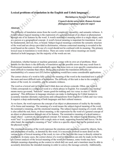 lexical problems of translation in the english and uzbek languages — DOCX