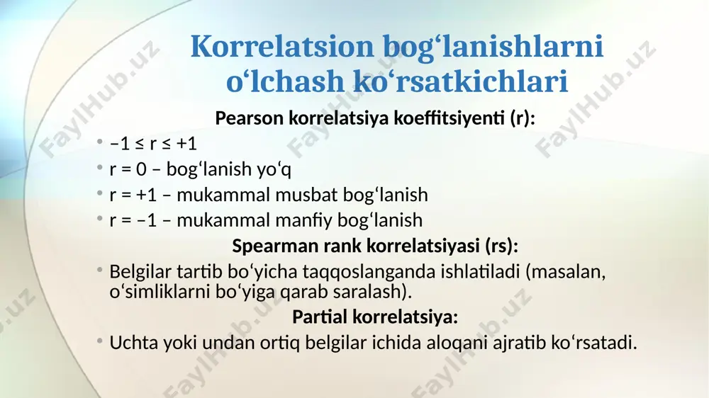 korrelatsiya o'simliklar belgilaridan - Page 5