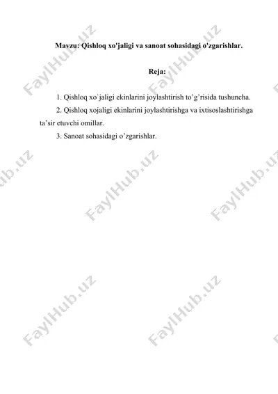 qishloq xo'jaligi va sanoat sohasidagi o'zgarishlar — DOCX