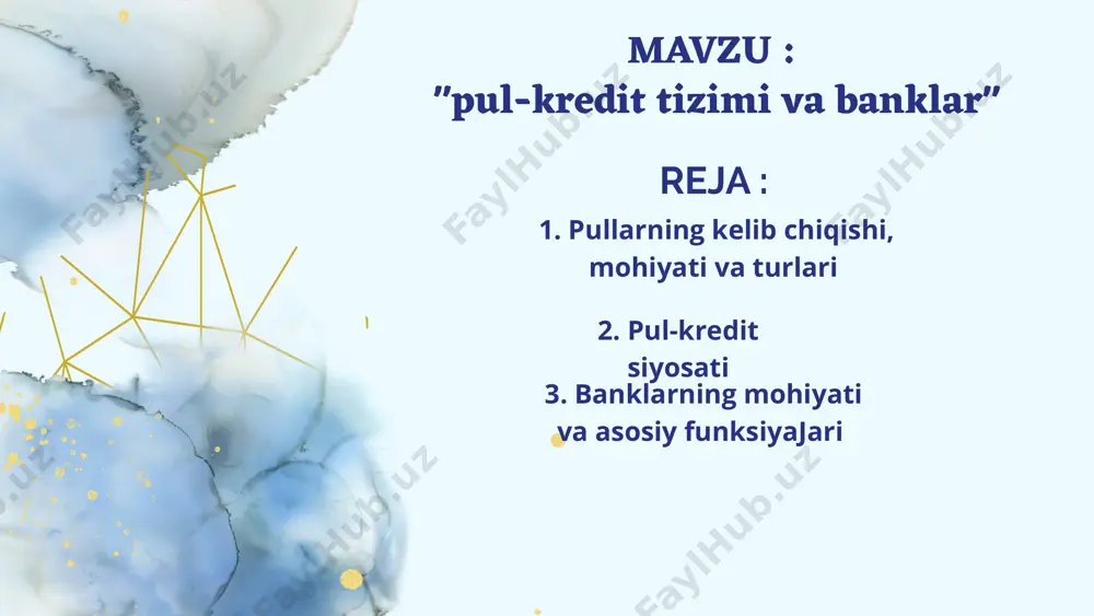 filmlarda o'ynagan rollari bilan qiziquvchi tikuvchini topishi kerak bo'lardi va hokazo. pulllar potensial sheriklar xohish, istaklarining shu tarzda juftlik holdagi mos kelishi zaruratini bartaraf etadi va bitimlarni amalga oshirish joyi hamda vaqtini, ayirboshlanadigan ne'matlar sifati va miqdorini, bitim bo'yicha sheriklarni qayishqoqlik bilan tanlashga imkon beradi va hokazo. ne'matiar qimmatini o'lchashd-agi chiqimlarning katta qismi pullar yordamida tejaladi. umumiy ekvivalent xususida kelishuvga erishilgan iqtisodiyotda individlar ayirboshlanadigan roporsiyalarni osonliktbilan tuzishi mumkin. agar ikkita tovarning narxi ma'ium bo'lsa, unda ularning nisbiy qimmati ham aniq bo'ladi. 2.pul-kredit siyosati pul-kredit siyosati - hukumatning pul muomalasi va kredit sohasida olib boradigan bosh yoʻli va mamlakat iqtisodiyoti barqarorligini va uning samarali faoliyatini taʼminlashga, pul tizimini lozim darajada mustahkam sak/gab turishga qaratilgan chora-tadbirlari. pul-kredit siyosati davlat iqtisodiy siyosatining tarkibiy qismi boʻlib, odatda, uni markaziy bank amalga oshiradi. pul-kredit siyosati orqali muomaladagi ortiqcha pul massasi qisqartiriladi yoki koʻpay-tiriladi, inflyasiyann pasaytirish chora-tadbirlari koʻriladi. markaziy bank pul-kredit siyosatini olib borishda pul bo-zoriga …
