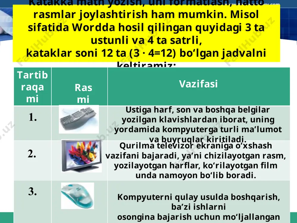 hujjatlarda jadvallar bilan ishlash 6-sinf - Page 4