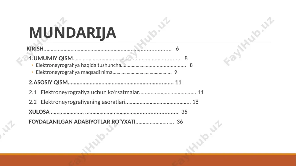 itutlarida oʻquv jarayonini tubdan oʻzgartirishga, tayyorlanayotgan mutaxassislarning nazariy bilimlarini, kasbiy mahoratini, koʻnikma va malakalarini mustahkamlashga yoʻnaltirilgan. umumiy qism 1.1 elektroneyrografiya haqida tushuncha. elektroneyromiyografiya (enmg) - bu mushaklarning kontraktilligini va asab tizimining holatini aniqlashga imkon beruvchi zamonaviy instrumental diagnostika usuli. tekshiruv nafaqat asab tizimining funktsional va organik patologiyalarini aniqlash imkonini beradi. diagnostika urologik, jarrohlik, akusherlik va oftalmologik amaliyotlarda ham amalga oshiriladi. usul juda ko'p ko'rsatkichlarga ega. elektroneyrografiya - bu periferik nervlar bo'ylab elektr impulslarini o'tkazish tezligini kuzatish va baholash imkonini beruvchi funktsional diagnostika usuli. ushbu tadqiqot orqa miyadan chiqadigan nervlarning sifat va miqdoriy zararini tahlil qilish imkonini beradi. elektroneuromiyografiya protsedurasi past intensivlikdagi elektr impulslariga ta'sir qilish va javobni maxsus jihozlar yordamida aniqlashdan iborat. uning davomida bemor tanasining funksionalligining muhim ko'rsatkichlari baholanadi, masalan: nerv tolalari tomonidan impulslarni o'tkazish 1.2 elektroneyromiografiyaning maqsadi nima 1.2 elektroneyromiografiyaning maqsadi nima? butun inson tanasining normal ishlashi faqat asab tizimining etarli darajada ishlashi bilan mumkin. aynan u bizning …