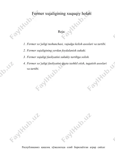 fermer xujaligining xuquqiy holati — DOC