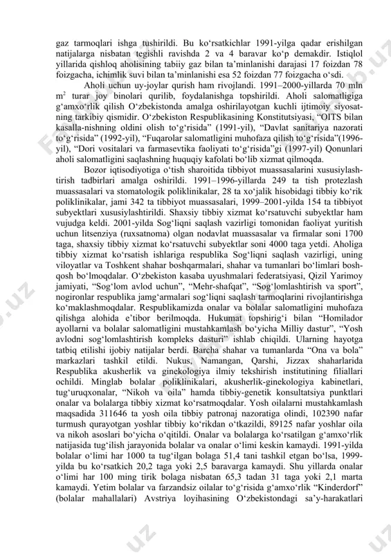 yil oktabrdan aholini ijtimoiy himoyalash siyosatining asosiy yo‘nalishlariga tuzatishlar kiritildi. negaki, ilgari faqat respublika byudjeti yo‘li bilangina 30 ta turli soha va yo‘nalishlar bo‘yicha ijtimoiy himoya amalga oshirilardi, bu mablag‘larning sochilib ketishiga olib keldi. 1992–1994-yillarda ko‘rilgan chora-tadbirlar yalpi ijtimoiy himoyalashga yo‘naltirilgan bo‘lib, yordamga muhtoj bo‘lgan fuqarolarni qo‘llab-quvvatlashda to‘la samara bermayotgan edi. 1994-yilda ijtimoiy himoyaning asossiz tenglashtirish tizimidan aniq maqsadli va aholining aniq tabaqalarini qamrab oladigan tizimga o‘tildi. mahalla orqali bolalar, keksalar va kam daromadli oilalarga moddiy yordam beriladigan bo‘ldi. kam ta’minlangan oilalarga moddiy yordam, bola boquvchi oilalarga bolasi 2 yoshga to‘lgunga qadar, shuningdek, 16 yoshgacha bolalari bo‘lgan oilalarga yagona nafaqalar berish joriy etildi. mahallalarda respublika va mahalliy byudjet mablag‘lari, shuningdek, korxona va tashkilotlarning, tadbirkorlik tizimlari va ayrim fuqarolarning ixtiyoriy ravishda o‘tkazgan mablag‘lari hisobidan maxsus jamg‘armalar tuzildi. 1995-yilda 500 mingga yaqin ehtiyojmand oilalarga mahalla qo‘mitalari orqali 6 mlrd so‘m nafaqa berildi. kam ta’minlangan oilalarga ko‘rsatilayotgan yordam miqdori yildan yilga o‘sib bormoqda. …