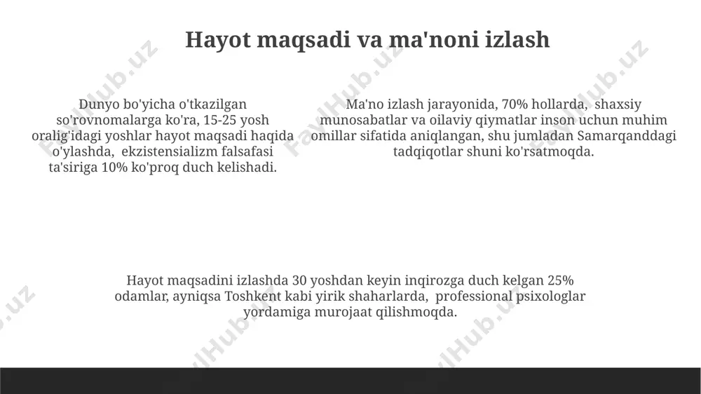 biy ta'sir qiladi. dekabr oyidagi ijtimoiy taqqoslash, ayniqsa, 20-30 yoshdagi toshkent yoshlari orasida, bayram arafasidagi moliyaviy imkoniyatlar farqi tufayli kuchayadi va salbiy ta’sir ko‘rsatadi. oilaviy nizolar oilaviy nizolar natijasida 2022-yilda farg'ona viloyatida 1500 dan ortiq ajrashish holati qayd etilgan bo'lib, bu oilaviy munosabatlardagi muammolar miqyosini ko'rsatadi. oilaviy zo'ravonlik holatlarining 35%i, samarqand viloyatida qayd etilgan statistikaga ko'ra, spirtli ichimliklar iste'moli bilan bog'liq bo'lib, oilaviy nizolarga olib keladi. oilaviy zo'ravonlik holatlarining 35%i, samarqand viloyatida qayd etilgan statistikaga ko'ra, spirtli ichimliklar iste'moli bilan bog'liq bo'lib, oilaviy nizolarga olib keladi. sog'lom munosabatlarni rivojlantirish sog'lom munosabatlarni rivojlantirishda 5 yoshdan 15 yoshgacha bo'lgan bolalar orasida o'zaro hurmat va empatiyani rivojlantirishga qaratilgan 20 ta samarqanddagi maktabda o'tkazilgan dasturlar samaradorligi 80% ni tashkil etdi. andijon viloyatida o'tkazilgan tadqiqotlar shuni ko'rsatdiki, 500 ta juftlikning munosabatlarida ochiq muloqot va bir-birini qo'llab-quvvatlash kabi omillar baxtlilik darajasini 70 balldan yuqori ko'targan. oilaviy psixologiya markazlari tomonidan toshkent shahrida o'tkazilgan 1000 ta oilaviy terapiya …