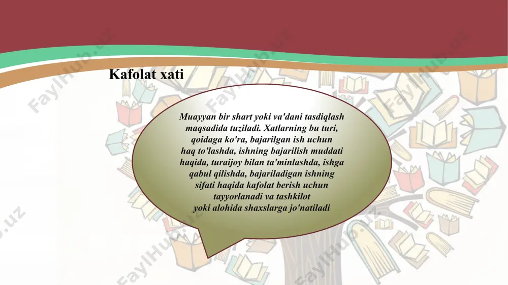 'zlardan biri «tasdiqlamoq» fe'lidir. tasdiq xatlar o'z vaqtida jo'natilsa, eslatma xatlar uchun xech qanday ehtiyoj sezilmaydi, natijada xizmat yozishmalarining hajmi qisqaradi image2.jpg image3.jpg image4.png image5.jpg image6.png image7.jpg image8.png image9.png image10.jpg image1.jpg