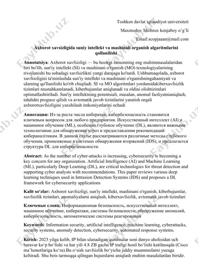 axborot xavfsizligi va sun'iy intellekt — DOCX