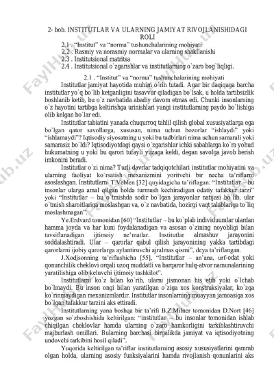 institutsiyalar va ularning jamiyat rivojlanishidagi roli — PDF