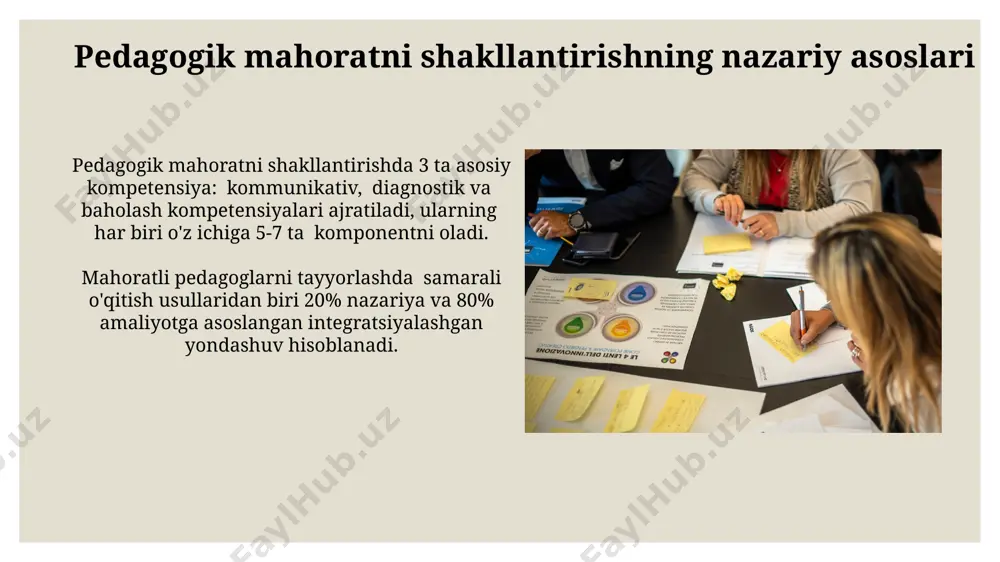 a 5-7 kunlik dastur ishlab chiqish va uni o'quvchilarning individual ehtiyojlariga moslashtirish kompetensiyasiga ega bo'lishlari zarur. o'quv jarayonini optimallashtirish uchun texnologiyalarni (masalan, onlayn platformalar, interfaol doskalar) qo'llash va ularning samaradorligini o'lchash muhim ahamiyatga ega. zamonaviy ta'lim tizimining talablari va mahoratli pedagogning kompetensiyasi zamonaviy ta'lim tizimi 21-asr ko'nikmalariga, shu jumladan, raqamli savodxonlik, muammolarni hal qilish va tanqidiy fikrlashga asoslangan 5 ta asosiy kompetensiyani talab qiladi. ta'limning sifatini baholashda kamida 3 ta asosiy mezon qo'llaniladi: o'quv natijalari, o'qituvchilarning malakasi va ta'lim muhitining sifat darajasi. ma'horatli pedagoglarni tayyorlashda professional kompetensiyani rivojlantirishning dolzarbligi kamida 10 yillik tajribaga ega bo'lgan 50 nafar murabbiyni jalb qilish orqali, pedagoglarning professional kompetensiyasini rivojlantirish samaradorligini 30% ga oshirish mumkin. pedagoglarning o'quv-uslubiy jihatdan malakasini oshirish bo'yicha 3 bosqichli dastur, ularning innovatsion texnologiyalarni qo'llash ko'nikmalarini 20% ga yaxshilaydi. shaxsiy va kasbiy rivojlanish kompetensiyasi pedagoglarning shaxsiy va kasbiy rivojlanishiga sarflanadigan vaqtning 15% dan kam bo'lmasligi, o'z ustida ishlash strategiyasini ishlab chiqish va …