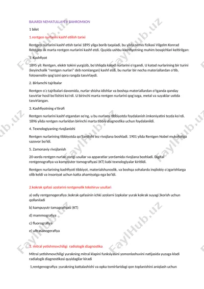rentgen nurlarini kashf etilish tarixi — DOCX