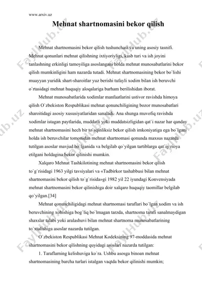 mеhnаt shаrtnоmаsini bеkоr qilish — DOC