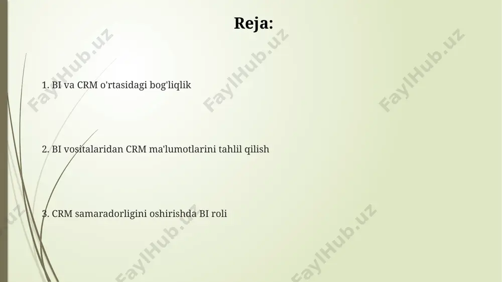 tahlil qilish orqali mijozlarning 20% ga yaqinini tashkil etadigan yuqori qiymatli segmentni aniqlash va ularga moslashtirilgan marketing strategiyasini ishlab chiqish mumkin. crm ma'lumotlari yordamida mijozlarning xatti-harakatlarini tahlil qilish orqali 3 ta eng muhim muammoni aniqlash va mahsulot yoki xizmatlarni takomillashtirish mumkin. sotish jarayonini 15% ga qisqartirish va konversiya stavkasini 10% ga oshirish uchun crm tizimidagi ma'lumotlar asosida avtomatlashtirilgan marketing kampaniyalarini qo'llash samarali. mijozlarni segmentatsiya qilish va tahlil qilish mijozlarni segmentlashda bi, crm ma'lumotlar bazasidan 500.000 dan ortiq mijoz haqida demografik va xulq-atvor ma'lumotlarini tahlil qilib, marketing kampaniyalarini shaxsiylashtirishga yordam beradi. bi vositalari mijozlarni xaridorlik faolligi (rfm – recency, frequency, monetary) bo'yicha 3 ta segmentga ajratishga imkon beradi, bu esa crm strategiyasini aniqlashtirishga yordam beradi. bi-ning prognozlash imkoniyatlari crmda kelgusi 6 oy ichida potentsial 20% daromad o'sishini ta'minlaydigan mijozlar segmentini aniqlashga yordam beradi. real vaqt rejimida monitoring real vaqtli ma'lumotlar tahlili, mijozlarning 70% bilan bo'lgan aloqani kuchaytirishga va mijozlarning qoniqish darajasini …