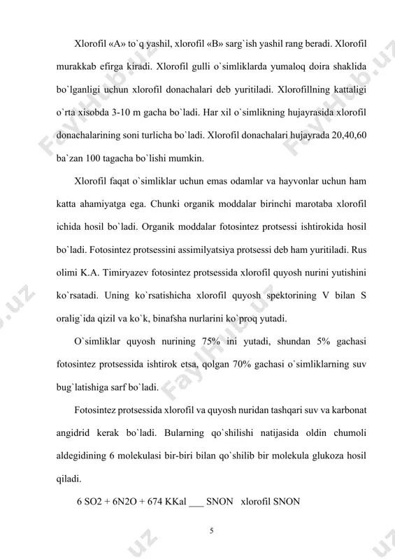 lastga (kartoshka tuganagi yer betiga chiqib qolsa ko`karib qoladi). xloroplast xromoplastga (yashil bargning sarg`ayishi, mevalarning pishishi). qaysi bir o`simlikda xloroplast bo`lsa bunday o`simliklar autotrof o`simliklarga kiradi. xloroplas-ti bo`lmagan o`simliklarni geteratrof o`simliklarga kiritiladi. hujayrada uchraydigan moddalar hujayrada uchraydigan moddalarni hujayraning proplasti ishlab chiqaradi. hujayrada zapas oziq moddalar va qisman chiqindi moddalar uchraydi. hujayradagi zapas oziq moddalarga kraxmal, yog`, oqsil moddalar, tashlandiq moddalarga esa kristallar kiradi. kraxmal birinchi marotaba assimilyatsiya protsessi natijasida xlorofil donachalari ichida hosil bo`ladi. xlorofil donachalari ichida hosil bo`lgan kraxmalni birlamchi yoki assimilyatsion kraxmal deyiladi. birlamchi kraxmal xlorofil donachalari ichida uzoq muddat saqlanmaydi. kraxmalning bir qismi nafas olishga sarf bo`ladi, bir qismi o`simlikni boshqa organlariga o`tadi, yana bir qismi shakarga aylanadi. o`simlik organlariga tarqaluvchi kraxmalni tranzitor kraxmal deyiladi. zapas oziq modda sifatida to`planadigan kraxmalni zapas kraxmal yoki ikkilamchi kraxmal deb yuritiladi. kraxmal zapas oziq modda sifatida o`simlik urug`larida va yer osti qismlarida to`planadi. masalan bug`doyda 54-75%, guruchda 62-86%, dukkakli …