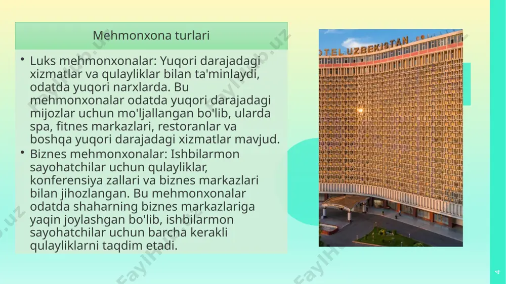 mumkin. mijoz fikrlari va sharhlar: mijozlarning onlayn sharhlari va fikr-mulohazalarini kuzatish, ularning xizmat va mahsulotlar haqidagi fikrlarini bilish. bu ma'lumotlar xizmat sifatini yaxshilashga yordam beradi. 11 raqamli marketing va brend yaratish veb-sayt va seo: foydalanuvchilarga qulay va intuitiv veb-sayt yaratish, shuningdek, qidiruv tizimlarida yuqori o'rinlarni egallash uchun seo strategiyalarini qo'llash. bu mijozlarning veb-saytingizga kirishini va xizmatlaringiz haqida ma'lumot olishini osonlashtiradi. ijtimoiy tarmoqlar: facebook, instagram, twitter, linkedin kabi ijtimoiy tarmoqlarda faol bo'lish, mijozlar bilan interaktiv aloqalarni rivojlantirish. ijtimoiy tarmoqlar orqali brendingizni targ'ib qilish va mijozlar bilan muloqot qilish imkoniyatiga ega bo'lasiz. email marketing: mijozlarga muntazam ravishda yangiliklar, maxsus takliflar va yangilanishlar haqida xabar berish uchun email marketing kampaniyalarini o'tkazish. bu mijozlar bilan aloqani saqlash va ularni takroriy xaridlarga jalb qilishga yordam beradi. kontent marketing: bloglar, maqolalar, videolar va infografikalar orqali qimmatli va foydali kontent yaratish. bu mijozlar uchun foydali ma'lumotlarni taqdim etish orqali ularning ishonchini qozonish va brendingizni mustahkamlashga yordam beradi. …
