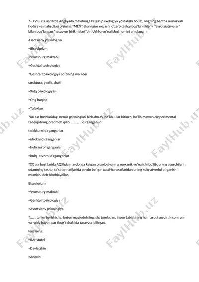 psixologiya asoslari taqdimoti — DOCX