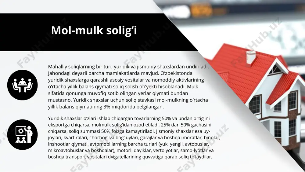 k joylashgan joyidan kelib chiqib bir kvadrat metr uchun minimal qiymat joriy etish bilan birga yuridik shaxslarning mol-mulk soligʻi stavkalarini pasaytirish, polietilen granulalariga aksiz soligʻi stavkasini 20 dan 10 foizgacha pasaytirgan holda, ushbu stavkani uning importiga ham joriy etish belgilanyapti. suv xo‘jaligi vazirligiga 2020 yil 15 iyungacha suvni yetkazib berish bo‘yicha xarajatlarni inobatga olgan holda suv resurslaridan foydalanganlik uchun soliq stavkalarining yangi miqdori yuzasidan takliflarni “2021 yil uchun o‘zbekiston respublikasining davlat budjeti to‘g‘risida”gi qonun loyihasini shakllantirish uchun moliya vazirligiga taqdim etish topshirildi. hujjat bilan suvdan foydalanuvchilar va suv iste'molchilari tomonidan suv resurslarini boshqarish, hisobga olish hamda iste'mol qilingan suv resurslarining hisobotini yuritish yuzasidan kompleks chora-tadbirlar tasdiqlandi. loyiha boshqaruvi milliy agentligi bilan birgalikda suv xo‘jaligi obektlarida suv resurslari hamda elektr energiyasidan foydalanishni onlayn rejimida nazorat qilish imkonini beruvchi raqamli texnologiyalar joriy etiladi. ushbu maqsadlar uchun davlat budjeti mablag‘lari ajratiladi, xorijiy investitsiyalar va grantlar jalb etiladi. etiboringiz uchun raxmat