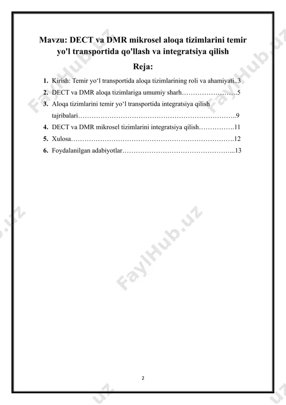 atlarini qo‘llab-quvvatlash: aloqa tizimlari dispecherlar uchun muhim axborotni real vaqt rejimida olishga yordam beradi. bu orqali ular poyezdlar holatini, texnik xizmat ko‘rsatish talablarini va yo‘llardagi sharoitlarni nazorat qilib borishadi. · o‘z vaqtida texnik xizmat ko‘rsatish: aloqa tizimlari orqali texnik xizmat ko‘rsatish bilan shug‘ullanuvchi xodimlar va dispecherlar o‘rtasida doimiy aloqa saqlanadi. bu esa texnik muammolarni erta aniqlash va tezkorlik bilan bartaraf etishga imkon beradi. · yuk va yo‘lovchi tashishni boshqarish: yuk va yo‘lovchi poyezdlari orasida samarali aloqa o‘rnatish orqali yuk va yo‘lovchi tashish jarayonlari samaradorligi oshiriladi. bu orqali tovarlarning o‘z vaqtida yetib borishi va yo‘lovchilarning xavfsizligi ta’minlanadi. aloqa tizimlarining ahamiyati: bugungi maruzamiz temiryo‘l transportida aloqa tizimlarining ahamiyati haqida bo‘ladi. bugungi kunda temiryo‘l infratuzilmasini ishonchli boshqarish va xavfsizligini ta’minlashda zamonaviy aloqa tizimlari muhim o‘rin egallab kelmoqda. aloqa tizimlari orqali harakatni boshqarish, xavfsizlikni ta’minlash va resurslarni optimallashtirish kabi vazifalar samarali amalga oshiriladi. aloqa tizimlari yordamida poyezdlar va infratuzilma texnik holatini doimiy kuzatish texnik …