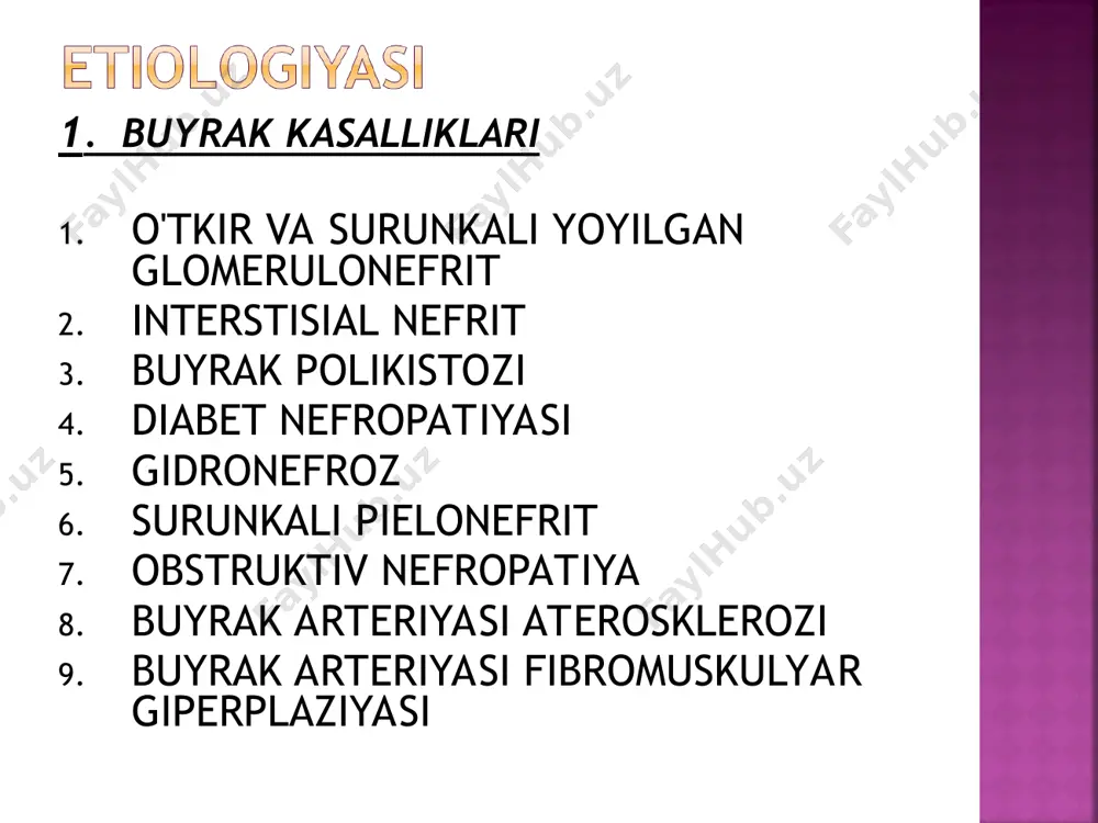 da menopauza davrida follikulyar gormon depressor faoliyatining zaiflanishi yoki to'xtashi yotadi. esterogenlar ishlab chiqarilishining to'xtashi, shubhasiz yana mns faoliyatining buzilishiga olib keladi. d. gemodinamik gipertoniya asosida yurakning zarb hajmining ko'payishi yotadi. 1)takayasu sindromida ag yallig'lanish jarayoni ta'sirida buyrak arteriyalarining torayishi hamda aorta depressor sohasining qamali yuzaga keladi. 2) aortaning ko'krak bo'limi koarktasiyasida (tug'ma torayishda) arteriya bosimining ko'tarilishi asosida gavdaning yuqori yarmi qon tomirlarining liq to'lishi, qonnning zarblik va daqiqalik hajmining ko'payishi yotadi. 3) aorta qorin qismining torayishida gipertenziyaning rivojlanish mexanizmi buyrakda qon aylanishining kamayishi bilan bog’liq e. miya o’smalarida va uning ba’zi bir organik shikastlanishida gipertenziya genezi tomir tonusini boshqaradigan miya po’stlog’i osti sohalarining ta’sirlanishi bilan bog’liq f. dori-darmon gipertoniyasi patogenezida vazokonstriksiya ahamiyatli. dori ta’sirida: simpatik nerv sistemasi faoliyati oshadi qon tomir mushaklari tonusi kuchayadi qon ivishi tezlashadi renin-angiotenzin tizimi faollashadi natriy ioni va suv ajralishi kamayadi, natijada qon tomirlari torayadi kontraseptivlar - tarkibidagi estrogenlar ta’sirida renin-angiotenzin-aldosteron tizimi faollashadi va …