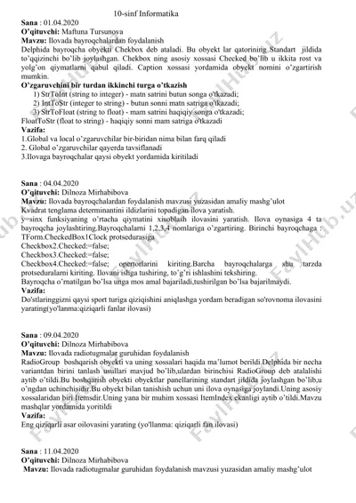 10-sinf informatika — DOCX