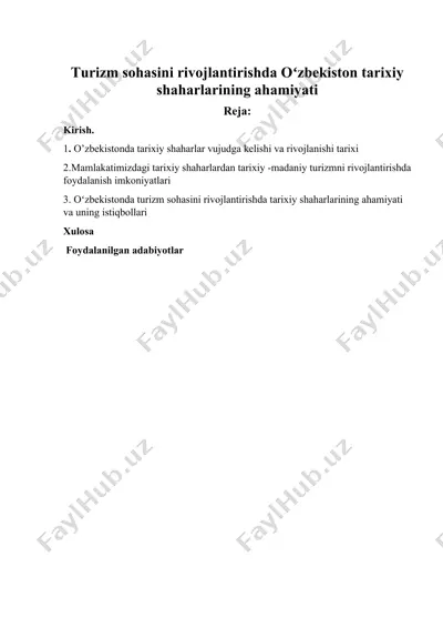 turizm sohasini rivojlantirishda oʻzbekiston tarixiy shaharlarining ahamiyati — DOCX