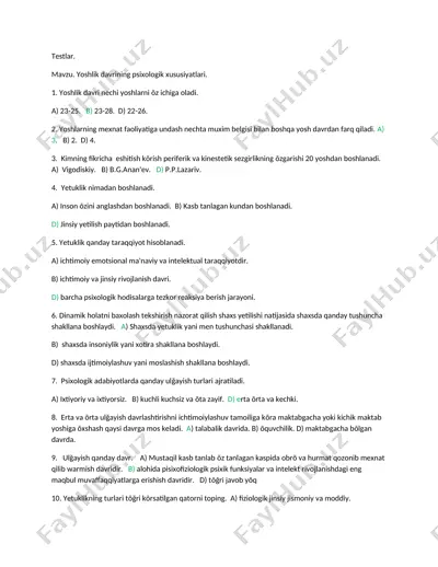 psixologik yondashuv testi — DOC