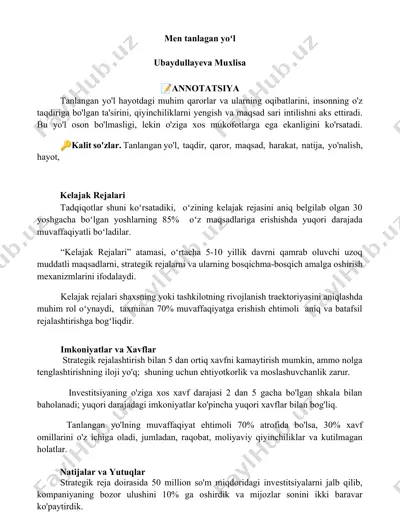 kelajak rejalari — DOCX