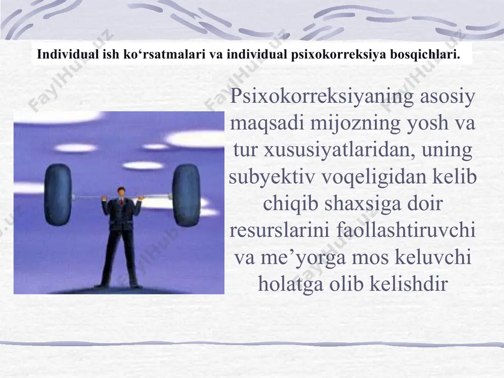 undir mas’uliyatli bo‘lishni” anglatadi odatda aybni haqqoniy, nevrotik va ekzestensial turlarga bo‘lishadi. haqqoniy ayb biror-bir hatti-harakatni amalga oshirish natijasida yuzaga keladi. nevrotik ayb tasavvurdagi hatti-harakatlarni yoki taqiqlarni buzish orqali yuzaga keladi. nevrotik aybning chuqur va qimmatli amaliy interpretatsiyasi mashhur madaniy psixoanaliz vakilasi k. xummi (1937-yil) ilmiy ishlarida mujassamlashgan. nevrotik aybning yuzaga kelishining muhim sabablardan biri muhokama bo‘lishdan qo‘rqish, qo‘rquv nevrotik shaxsning “fasadi” va ushbu fasad ostida yashiringan his-tuyg'ular o‘rtasidagi katta farqni aks ettiradi. fasad" so‘zi aslida bino yoki inshootning tashqi ko‘rinishini anglatadi. psixologiyada esa bu atama ramziy ma’noda ishlatiladi va insonning boshqalarga ko‘rsatadigan tashqi obrazini bildiradi. psixologik fasad — bu shaxs o‘zini boshqalarga ma'qul ko‘rsatish, tanqiddan himoyalanish yoki ichki his-tuyg‘ularini yashirish uchun yaratgan tashqi "niqob"dir. inson haqiqiy his-tuyg‘ularini yoki zaif tomonlarini ko‘rsatmaslik uchun ongli yoki ongsiz ravishda fasad ortiga yashirinishi mumkin. ekzistensial aybdorlik — bu insonning o‘z hayotining ma'nosi, qadriyatlari yoki imkoniyatlarini to‘liq amalga oshirmaganligi sababli his qiladigan ichki aybdorlik …