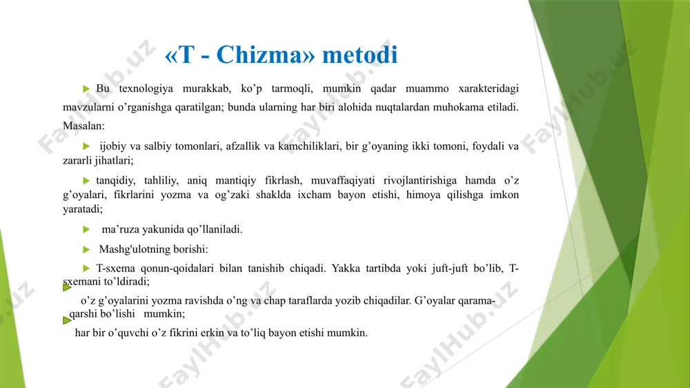 juda katta miqdorda kislorodni sarflab, atmosferani is gazi azot oksidi uglevodorodlarni qurg`oshinning zaharli birikmalarini, changni qum va boshqalarni chiqarib, uni ifloslaydi. havoda oltingugurt oksidi ko`p to`planib qolsa, odamlar bronhid, gastrid, o`pka kasalliklarini vujudga keldi. 4 atmosfera –havo qobig’i atmosfera –yunoncha “atmos” bug’,”sfera”-yer sharini o’rab olgan, va u bilan birga aylanadigan havo qobig’i. т-схемат-схема т-схемат-схема т-chizma kamchiligi yutug’i vaqt tejaladi. baholash osonlashadi. fikrlash qobilyati kengayadi. mavzuning qaysi qismini o’zlashtirmagani ko’rinib qoladi. nutqning rivojlanmasligi. muloqatning kamayishi. foydalanilgan adabiyotlar. 1. alimov r.x., rixsimboev o.q., mаjidov r.r., xayitmatov o’.t., fayzullaev s.x. intеlеktual tizimlar. i.f.d., prof. r.х. alimovning umumiy tahriri ostida. o’quv qo’llanma. - t.: tdiu, 2011– 169 bеt. 2.p.z.davronov yangi pedagogik texnologiyalar samarқand-2008 3. ergashev a. umumiy ekologiya. – toshkent, 2003. 5.baratov p. tabiatni muhofaza qilish.- toshkent, 1995. 4.tahlimda innovatsion texnologiyalar ishmuxammedov r.,abdukodirov a. toshkent 2008 5.tahlim va tarbiyada innovatsion pedagogik texnologiyalari r.ishmuxammedov.,m.yuldashev toshkent 2013y e’tiboringiz uchun rahmat! image1.jpeg image2.jpeg image3.jpeg image4.jpeg image5.jpeg image6.jpeg …