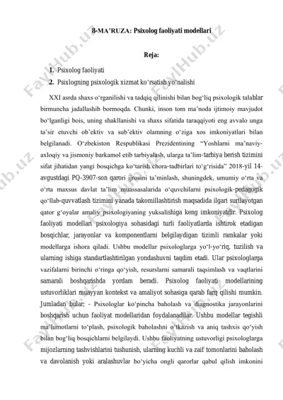 psixolog faoliyati modellari — PDF