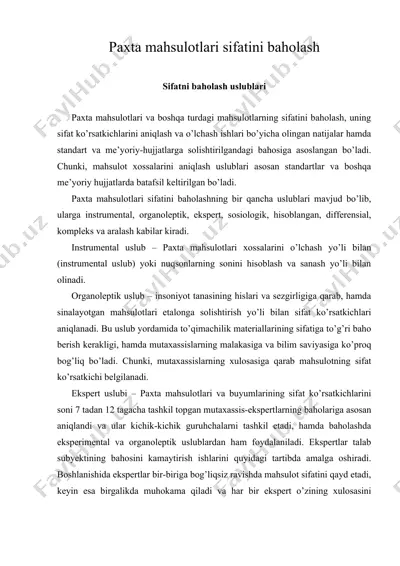 paxta mahsulotlari sifatini baholash — DOC