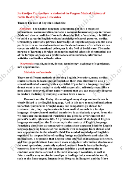 tibbiyot sohasi bo'yicha tayyor tezis — DOCX