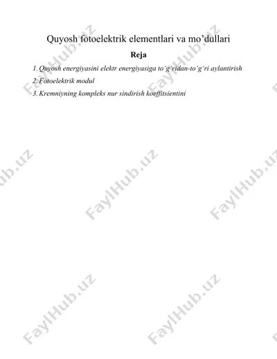 quyosh fotoelektrik elementlari va mo’dullari — DOCX