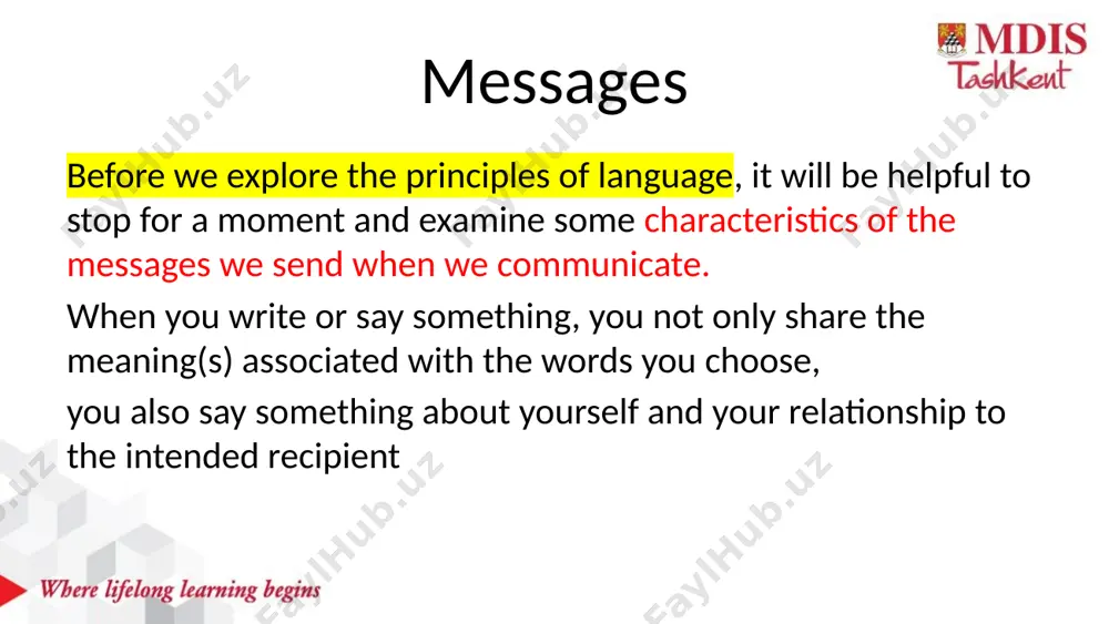 o the meeting in the auditorium at twelve noon on wednesday” or, “please come to the meeting on wednesday at twelve noon in the auditorium.” but it would be incorrect to say, “please to the auditorium on wednesday in the meeting at twelve noon come.” semantic rules semantic rules govern the meaning of words and how to interpret them (martinich, 1996). semantics is the study of meaning in language. it considers what words mean, or are intended to mean, as opposed to their sound, spelling, grammatical function, and so on. example of various meanings of the word 'bank'. contextual rules contextual rules govern meaning and word choice according to context and social custom. language can be an obstacle to communication language allows you to communicate, but it also allows you to miscommunicate and misunderstand. the same system we use to express our most intimate thoughts can be frustrating when it …