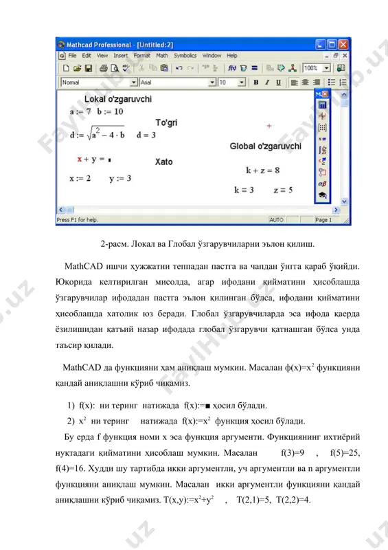 mathcad тизимида содда ҳисоблашларни бажариш - Page 5