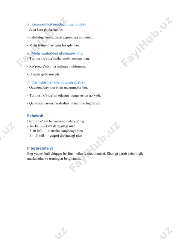 oilaviy nizolarning manbalarini aniqlash testi - Page 2