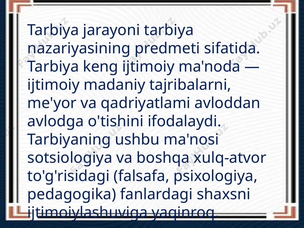 tarbiyajarayoning mohiyati, mazmuni, tarbiyat amoillari va metodlari - Page 3