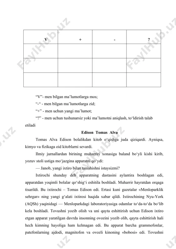 tovushni yozib olish hayotga ana shu yo‘sinda kirib keldi. bu voqea 1877 yilda sodir bo‘lgan edi. tomas alva edison bolalikdan kitob o‘qishga juda qiziqardi. ayniqsa, kimyo va fizikaga oid kitoblarni sevardi. u kitoblarni shunchaki o‘qib qo‘ya qolmas, balki kitobdan olgan bilimlarini tajribada tekshirib ko‘rishga harakat qilardi. tajriba o‘tkazish uchun mablag‘ kerak edi, shu boisdan yosh edison poyezdlarda gazeta sotuvchi bo‘lib ishladi. poyezdning bagaj vagonida laboratoriya jihozlab, u yerda tajribalar o‘tkazdi. keyinchalik edison telegraf ishini o‘rganib, telegrafchi bo‘lib oldi. yigitcha bo‘sh vaqtini va pulini, asosan kitob, asbob-uskunalar, kimyo preparatlari uchun sarfladi. tez orada edison aqsh kongressidagi ovozlarning avtomatik hisoblagichini ixtiro etdi. bu aqlli va murakkab mashina hech kimni qiziqtirmadi. ikkinchi ixtiro muvaffaqiyatliroq bo‘lib chiqdi. bu birjadagi aksiyalar kursini uzoqqa uzatishga mo‘ljallangan telegraf apparati edi. edison bu apparat uchun katta pul oldi. tez orada u menloparkdan yer sotib olib, u yerda laboratoriya tashkil etdi va o‘zini butunlay ixtirochilikka bag‘ishladi. edison rus ixtirochisi …